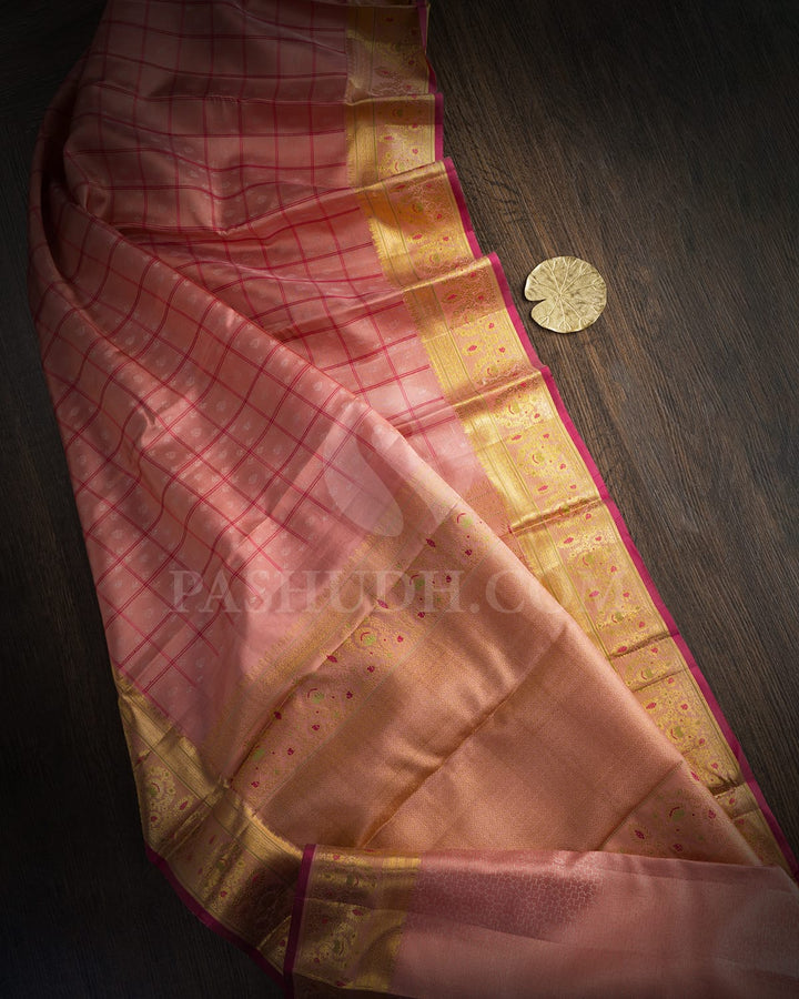 Sunset Salmon Kanjivaram Silk Saree-DJ456(C)