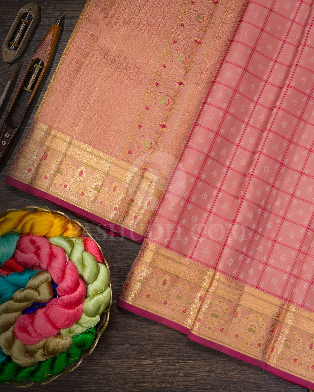 Sunset Salmon Kanjivaram Silk Saree-DJ456(C)