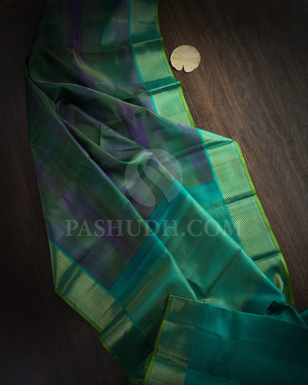 Multicolored With Sapphire Green Kanjivaram Silk Saree-DJ442(J)