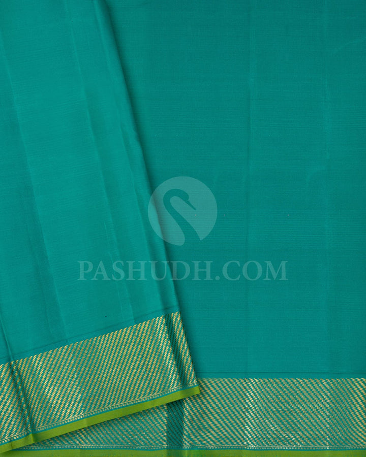 Multicolored With Sapphire Green Kanjivaram Silk Saree-DJ442(J)