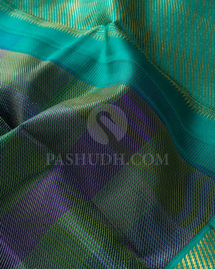 Multicolored With Sapphire Green Kanjivaram Silk Saree-DJ442(J)