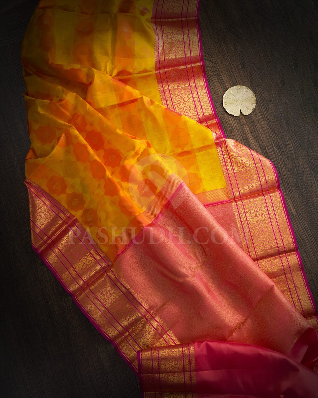 Multicolor Yellow,Orange And Punch Pink Kanjivaram Silk Saree-DJ432(D)