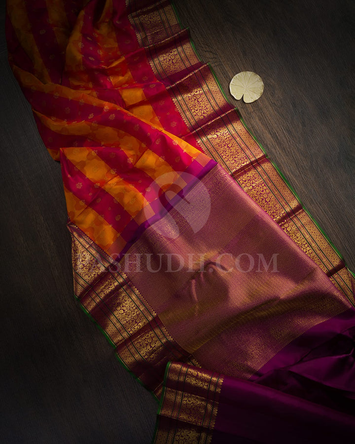 Shades Of Red,Orange And Magenta Kanjivaram Silk Saree-DJ432(E)