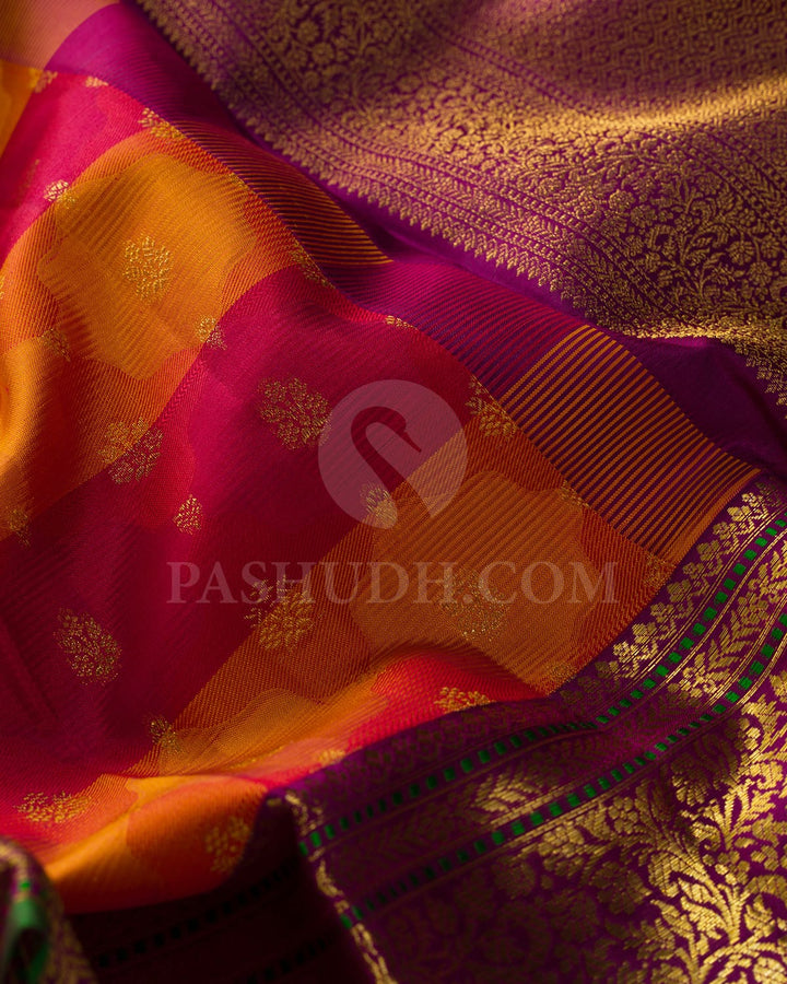 Shades Of Red,Orange And Magenta Kanjivaram Silk Saree-DJ432(E)