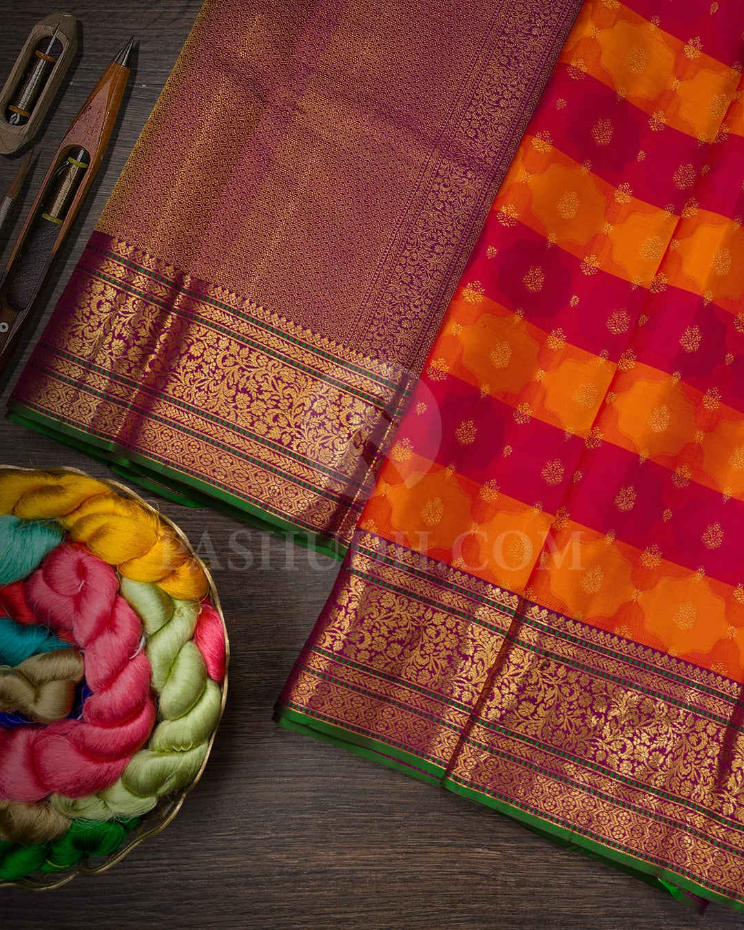 Shades Of Red,Orange And Magenta Kanjivaram Silk Saree-DJ432(E)