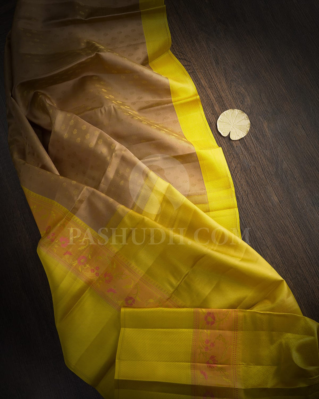 Camel Brown With Yellow Kanjivaram Silk Saree-D676(E)