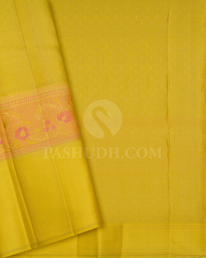 Camel Brown With Yellow Kanjivaram Silk Saree-D676(E)