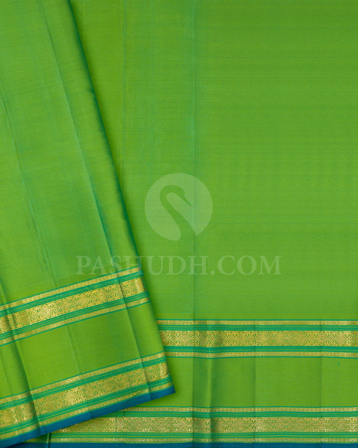 Sky Blue With Parrot Green Kanjivaram Silk Saree-DJ455(C)