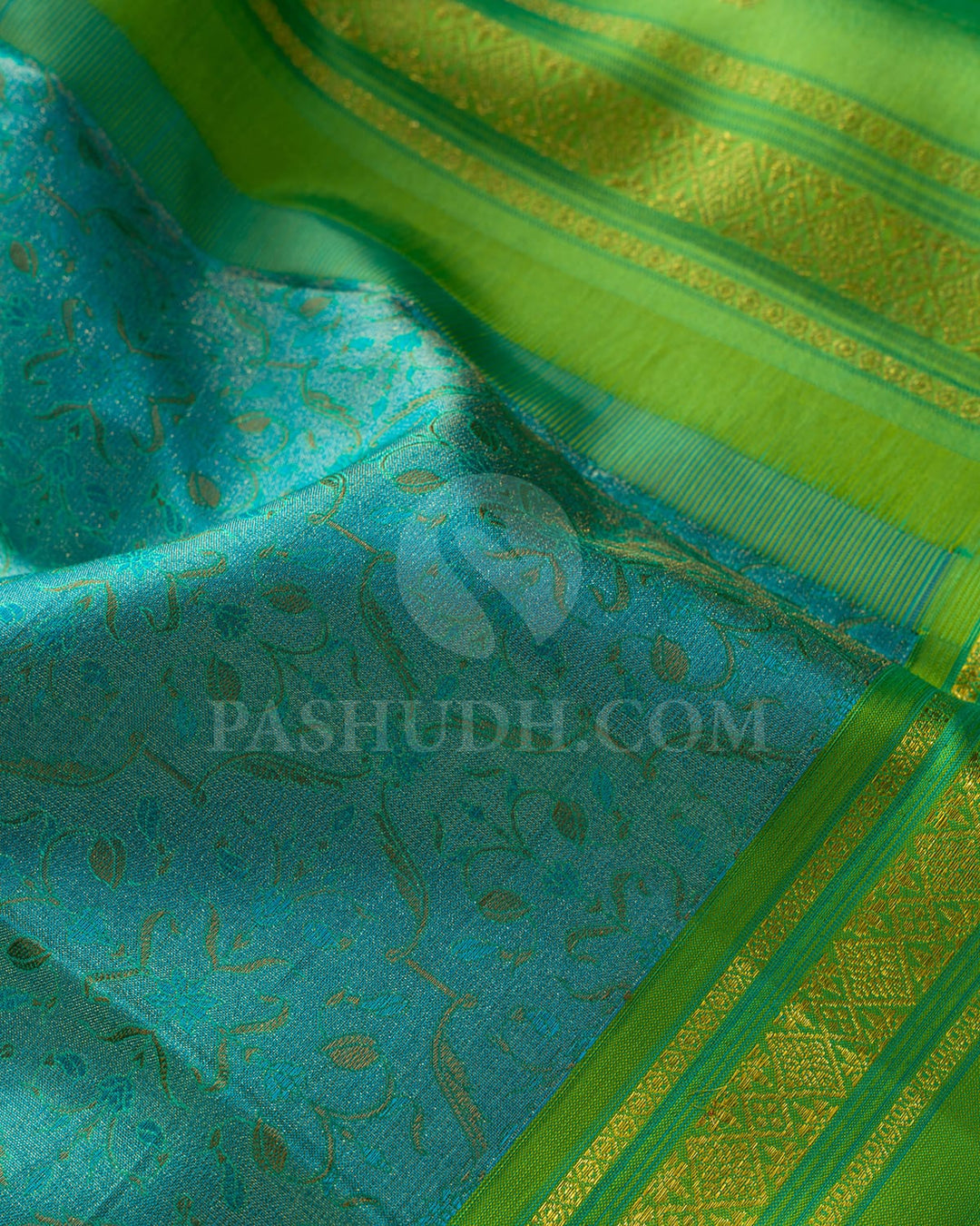 Sky Blue With Parrot Green Kanjivaram Silk Saree-DJ455(C)