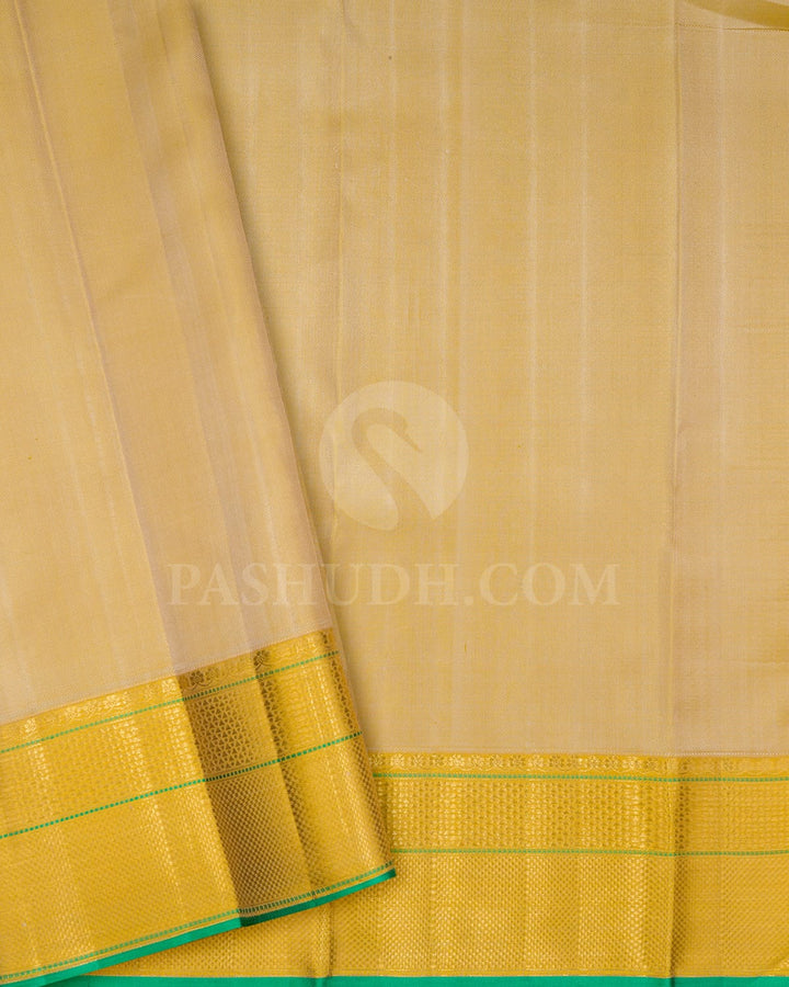 Tiffany Blue And Mustard Yellow Kanjivaram Silk Saree-D701(A)
