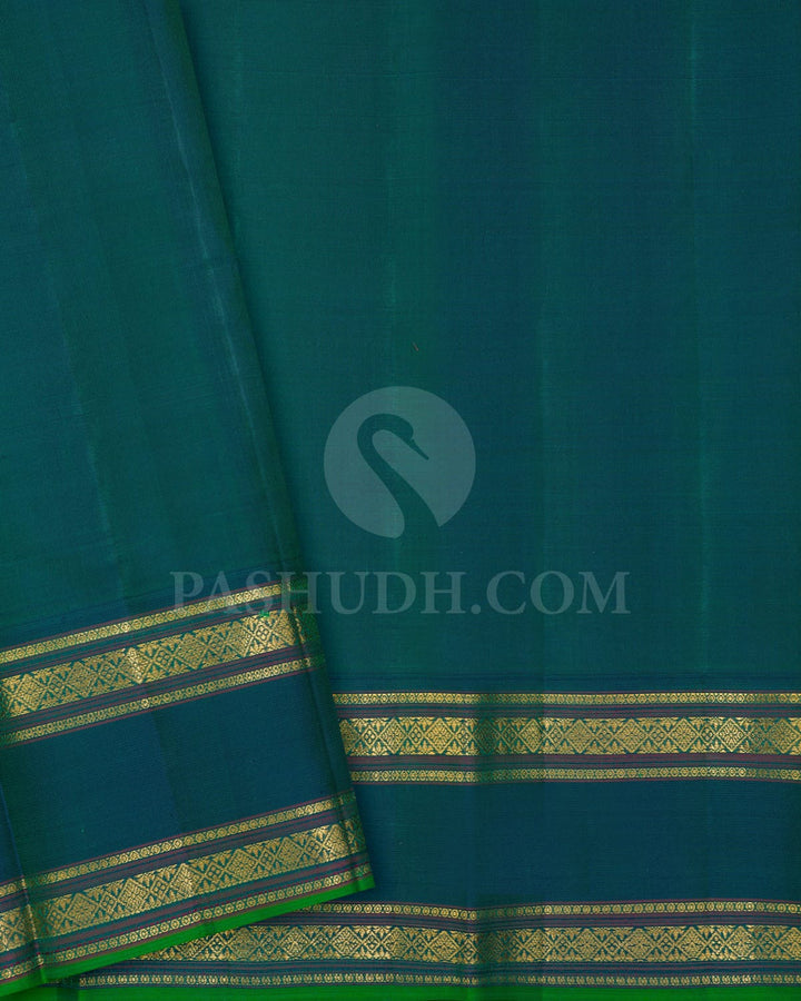 Dual Shaded Sapphire Green And Dual Shaded Navy Blue Kanjivaram Silk Saree-DJ448(D)