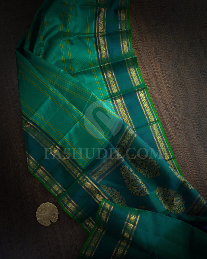 Dual Shaded Sapphire Green And Dual Shaded Navy Blue Kanjivaram Silk Saree-DJ448(D)