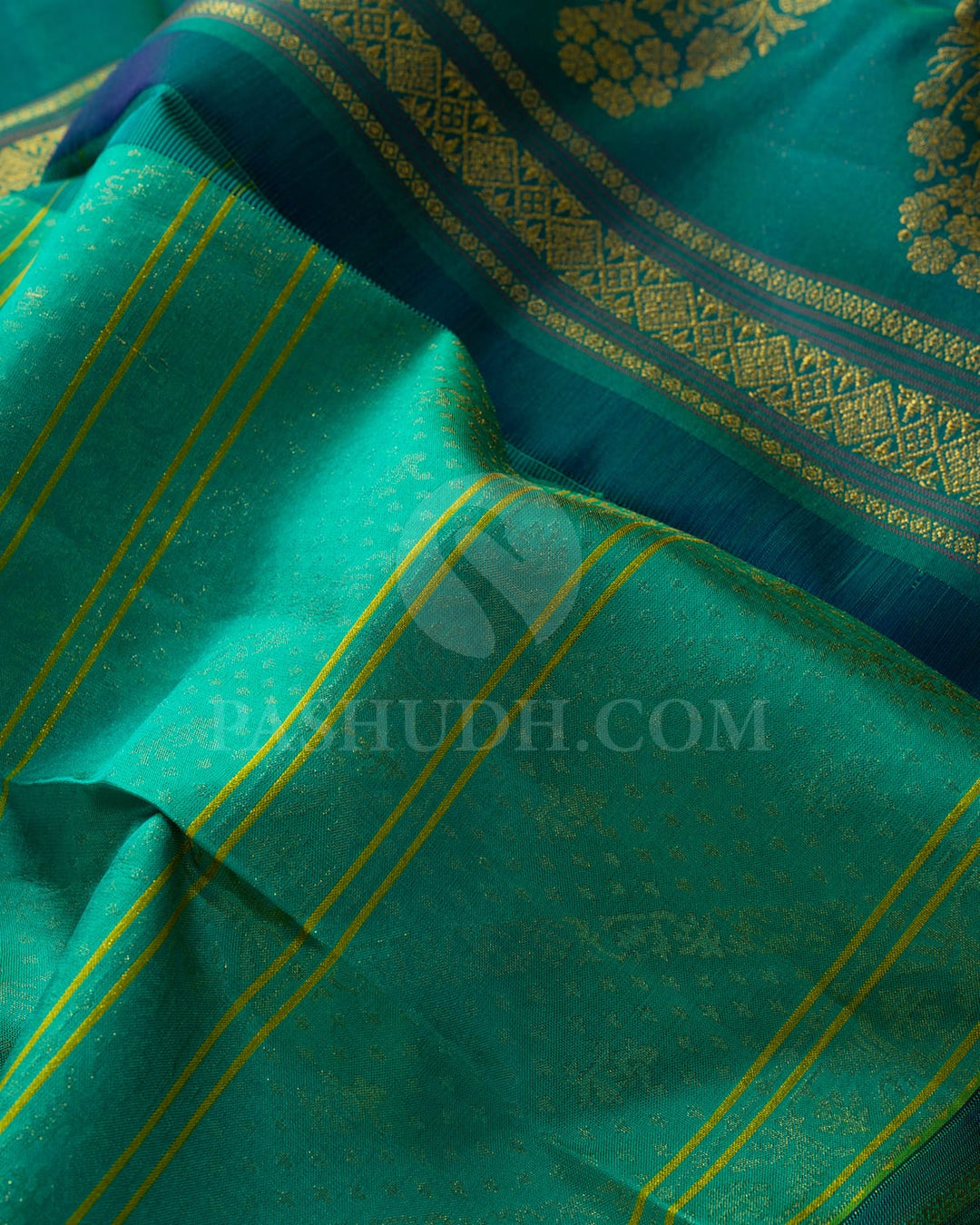 Dual Shaded Sapphire Green And Dual Shaded Navy Blue Kanjivaram Silk Saree-DJ448(D)