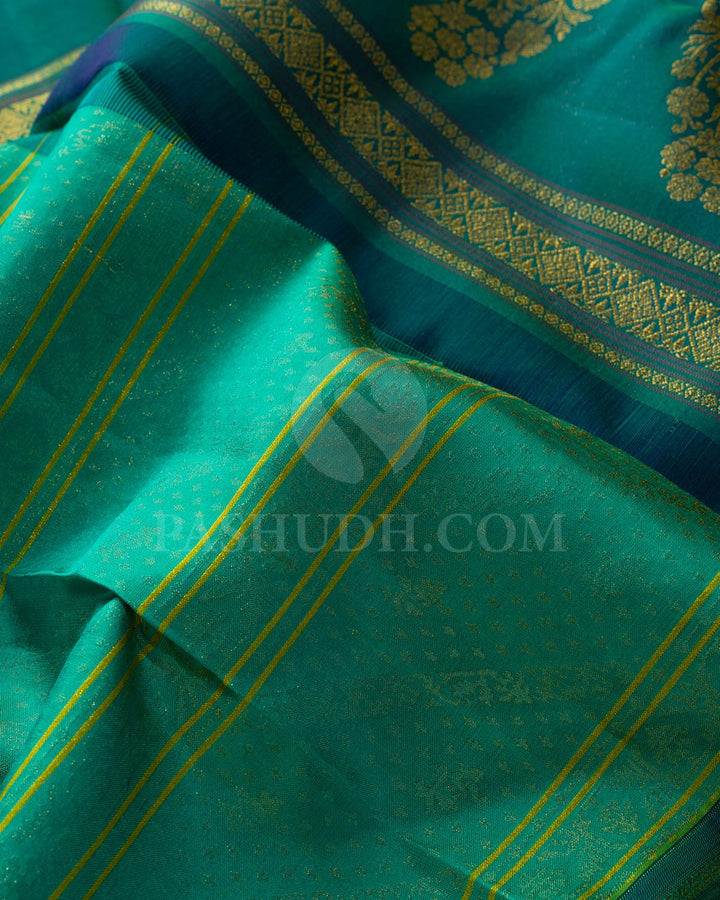 Dual Shaded Sapphire Green And Dual Shaded Navy Blue Kanjivaram Silk Saree-DJ448(D)