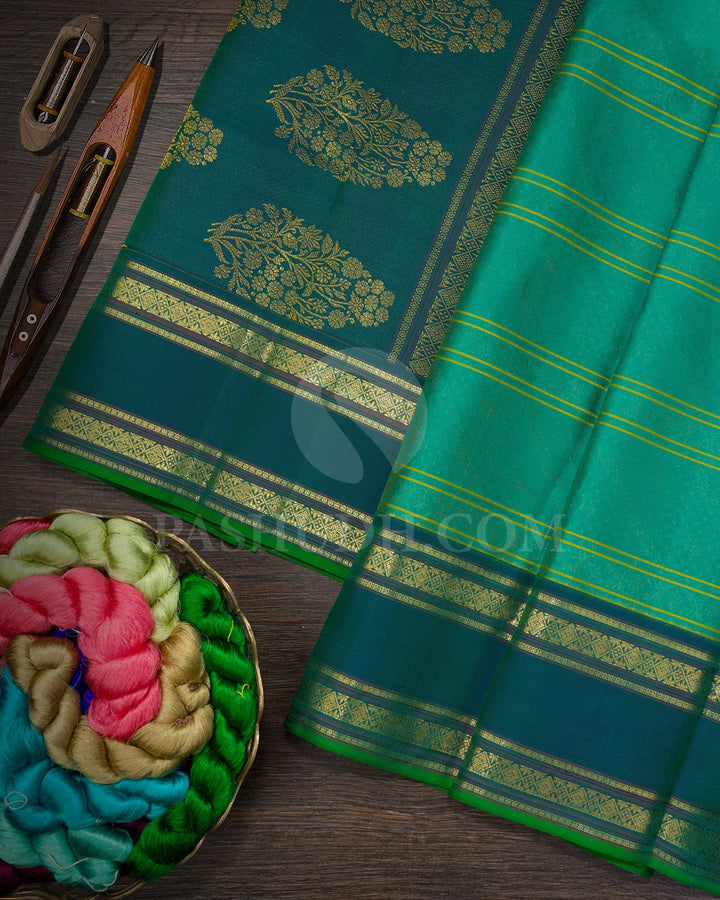 Dual Shaded Sapphire Green And Dual Shaded Navy Blue Kanjivaram Silk Saree-DJ448(D)