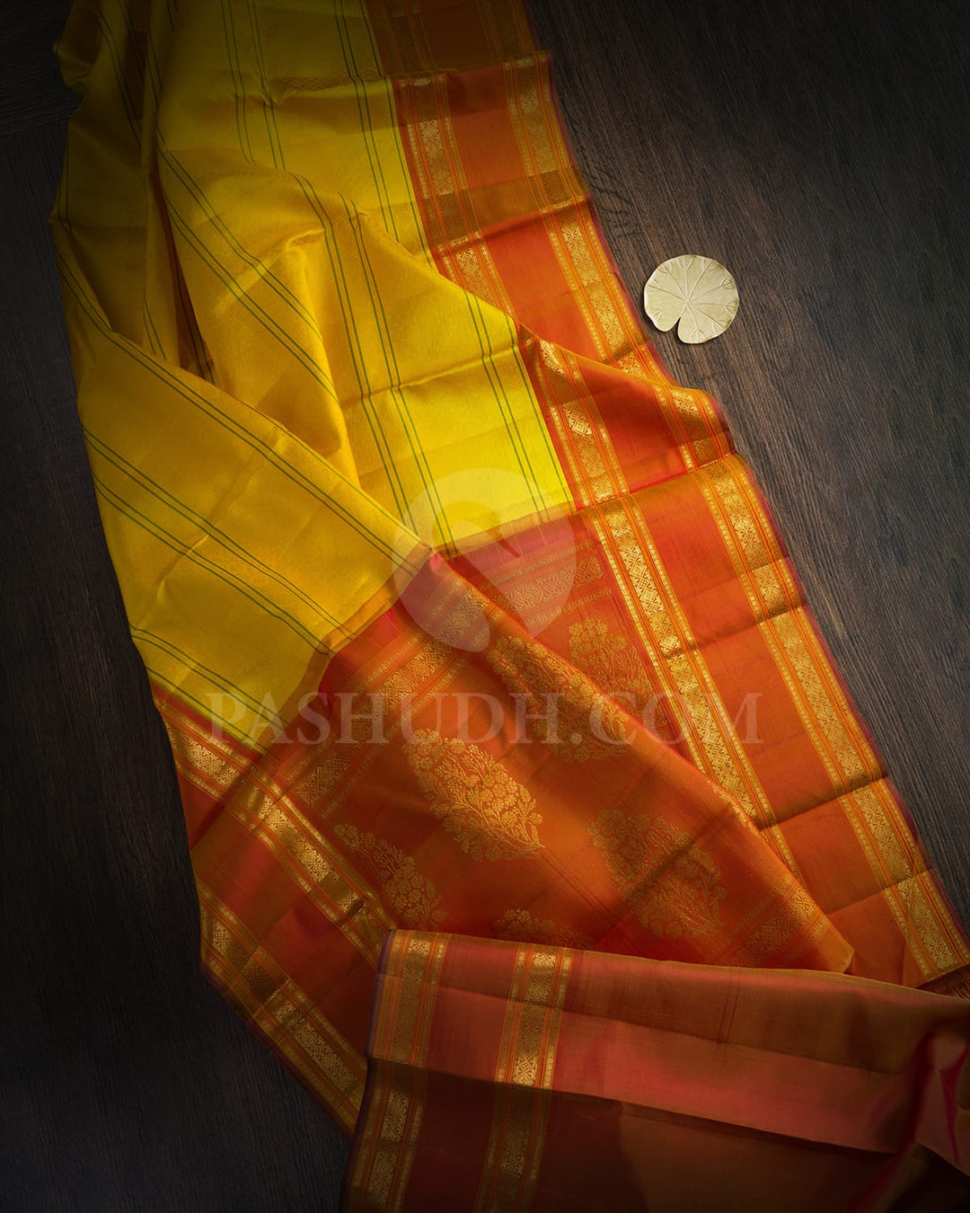 Bright Yellow And Dual Shaded Red With Yellow Kanjivaram Silk Saree-DJ448(C)