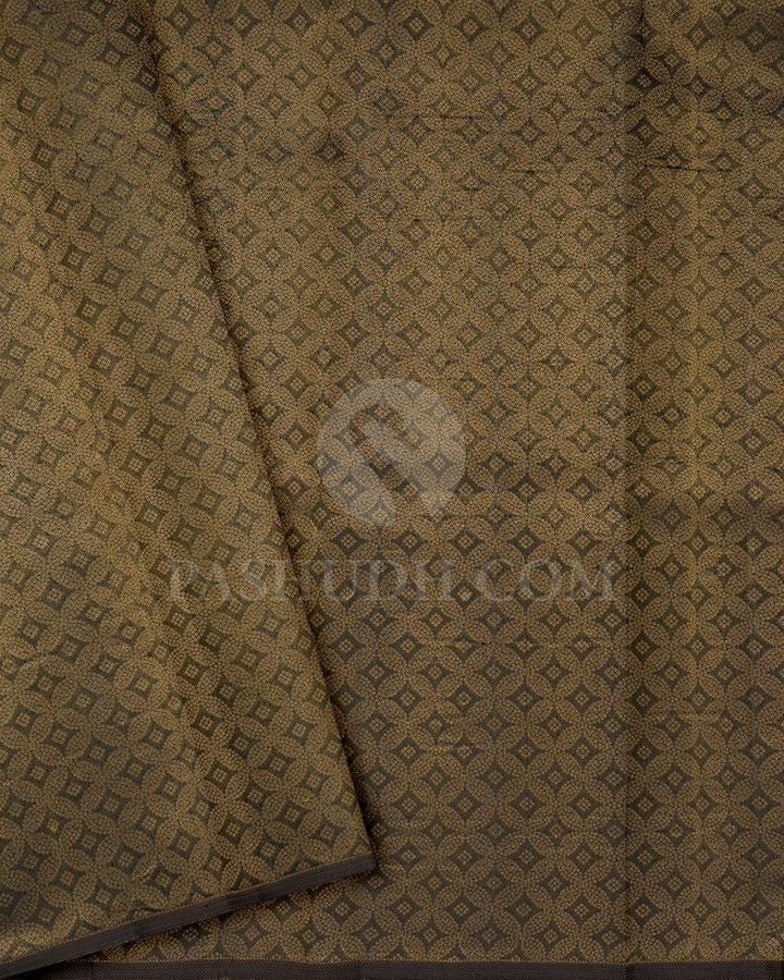 Golden Beige And Ivory With Black Borderless Kanjivaram Silk Saree-DJ422(E)