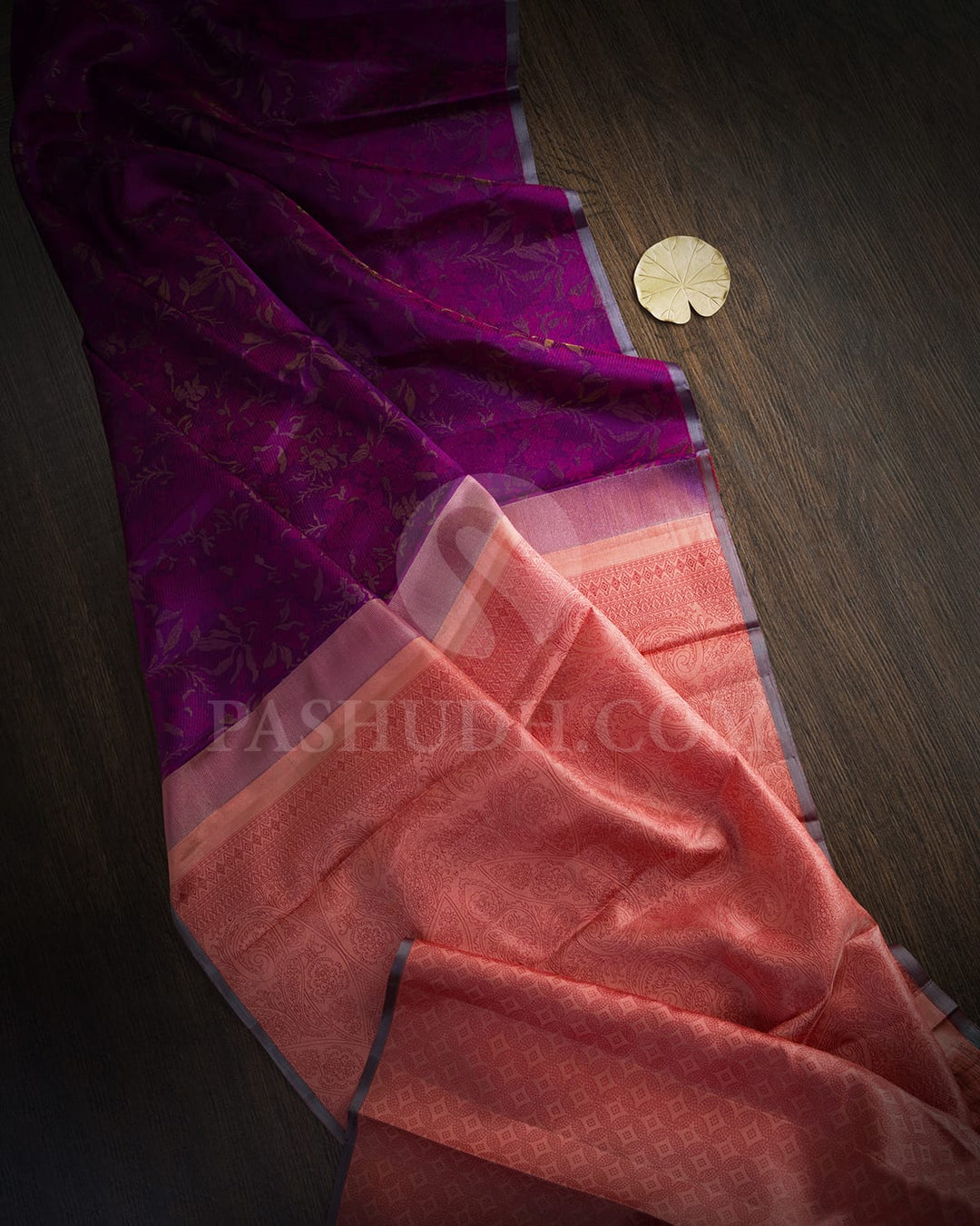 Royal Purple With Rani Pink And Peachy Pink Borderless Kanjivaram Silk Saree-DJ422(F)