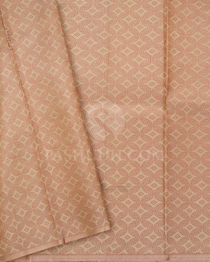 Bright Red With Beige Borderless Kanjivaram Silk Saree-DJ422(G)