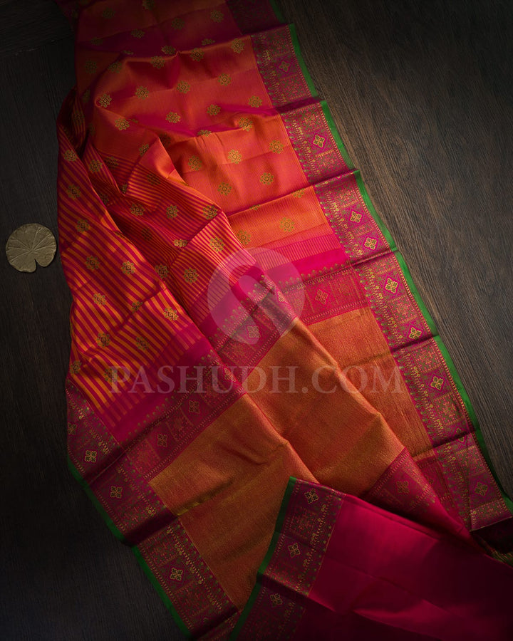 Rani Pink With Orange And Dual Shaded Reddish Pink Kanjivaram Silk Saree-DJ447(B)