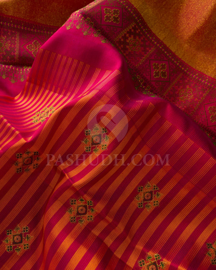 Rani Pink With Orange And Dual Shaded Reddish Pink Kanjivaram Silk Saree-DJ447(B)