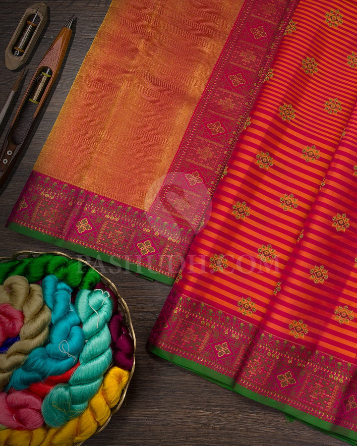 Rani Pink With Orange And Dual Shaded Reddish Pink Kanjivaram Silk Saree-DJ447(B)