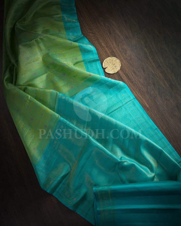 Dual Shaded Sky Blue With Pista Green Kanjivaram Silk Saree-D692(B)