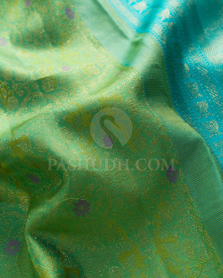 Dual Shaded Sky Blue With Pista Green Kanjivaram Silk Saree-D692(B)