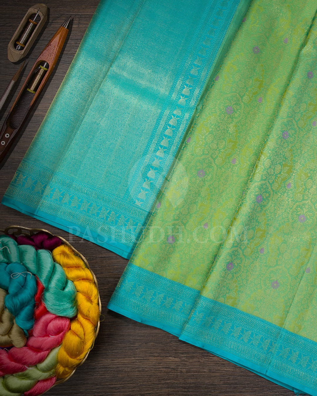 Dual Shaded Sky Blue With Pista Green Kanjivaram Silk Saree-D692(B)
