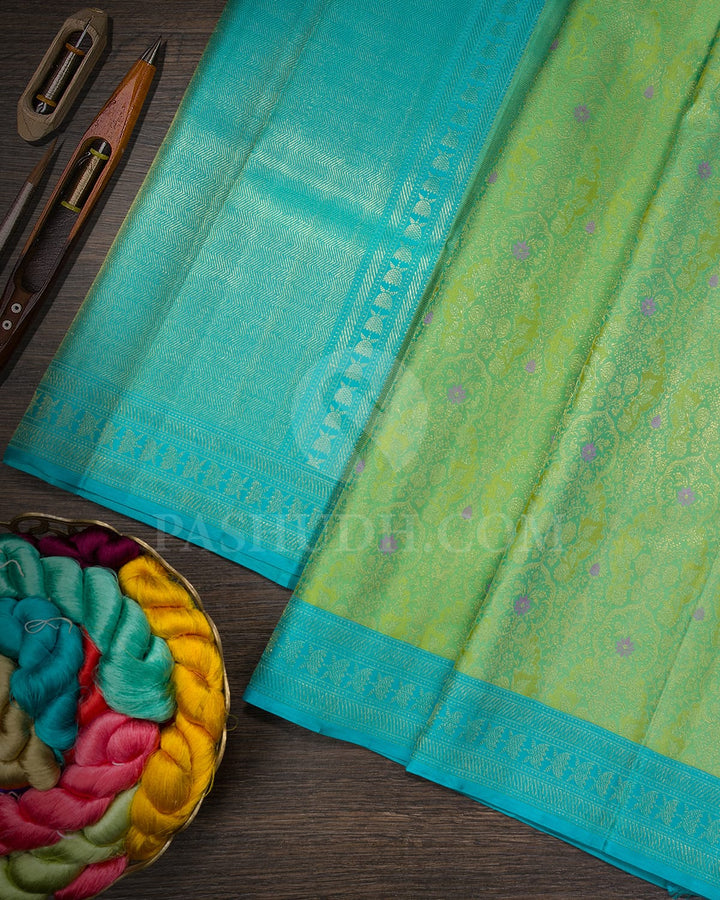 Dual Shaded Sky Blue With Pista Green Kanjivaram Silk Saree-D692(B)