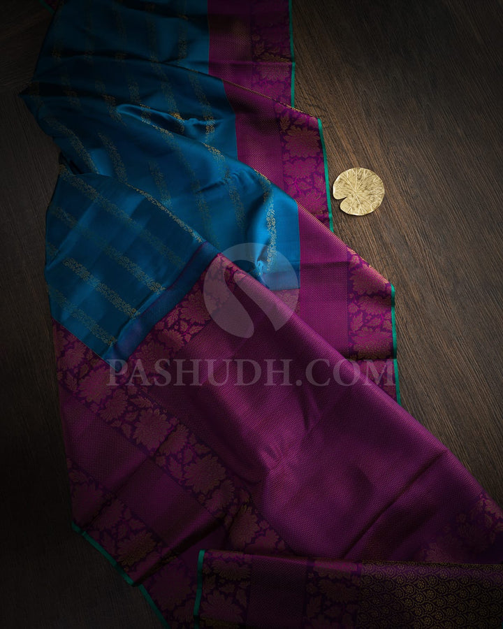 Anandha Blue With Purple Kanjivaram Silk Saree-D702(A)