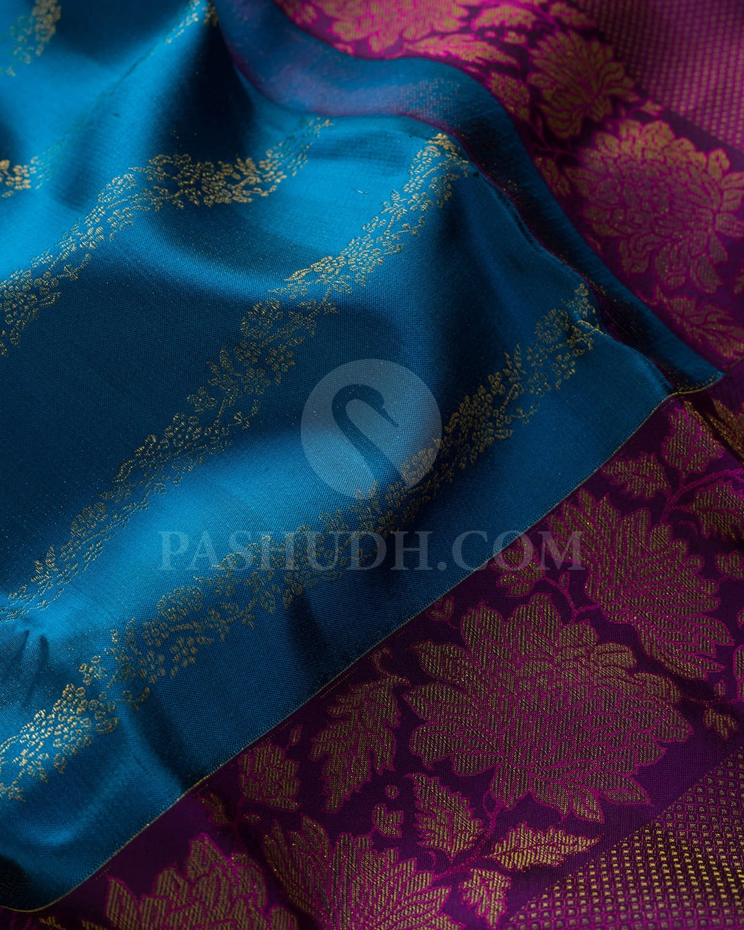 Anandha Blue With Purple Kanjivaram Silk Saree-D702(A)