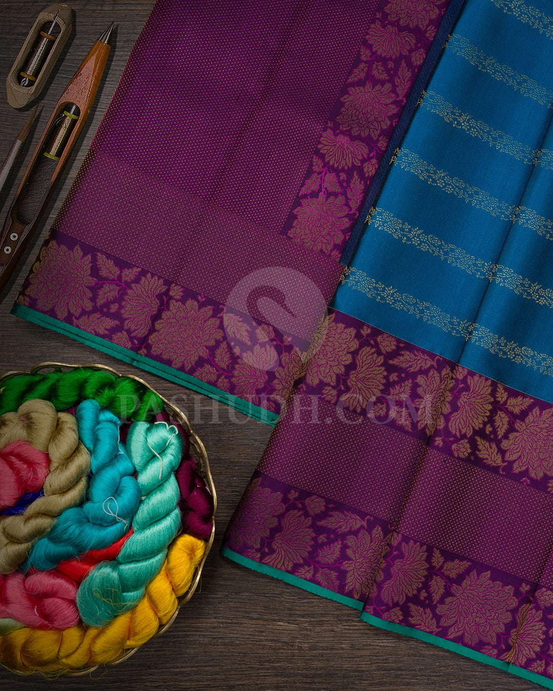 Anandha Blue With Purple Kanjivaram Silk Saree-D702(A)