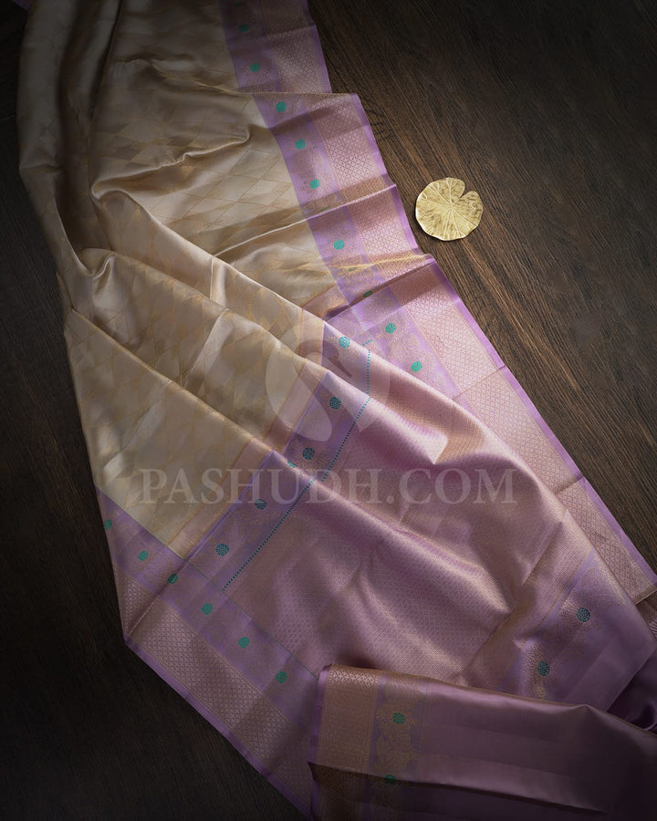 Ivory And Lilac Kanjivaram Silk Saree-D669(H)