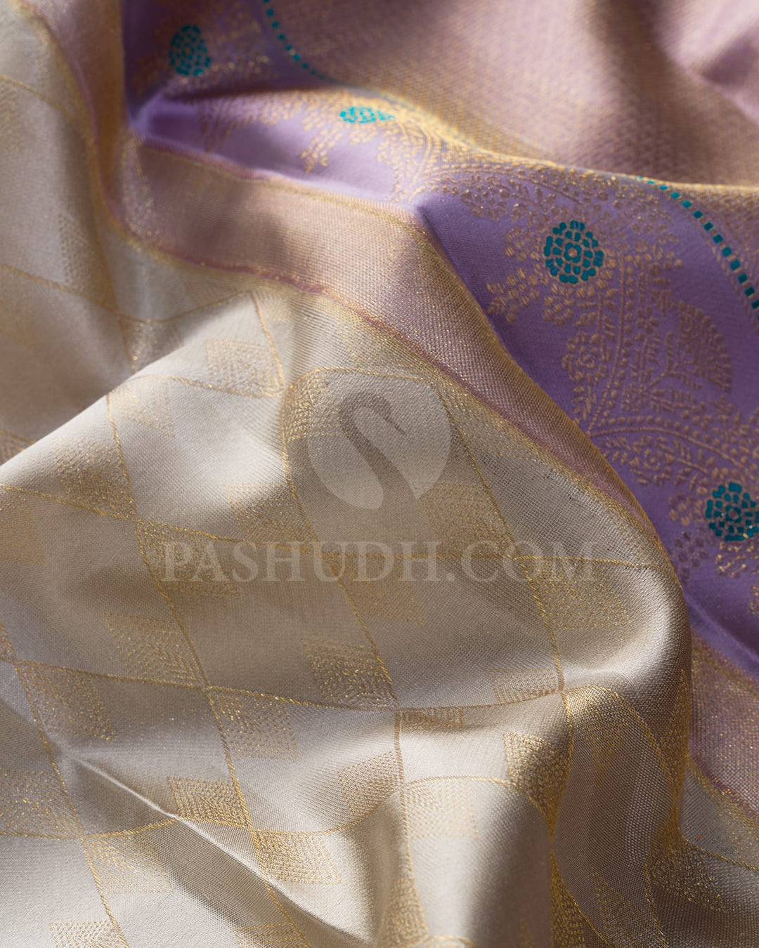 Ivory And Lilac Kanjivaram Silk Saree-D669(H)