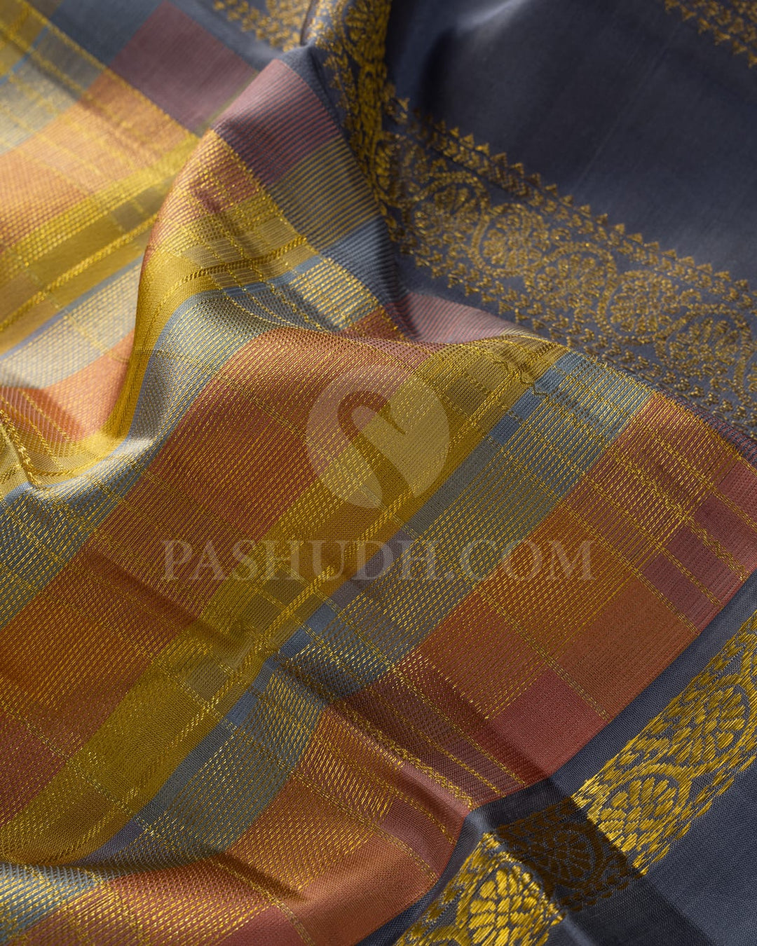 Multicolor With Slate Grey Kanjivaram Silk Saree-DJ382(I)