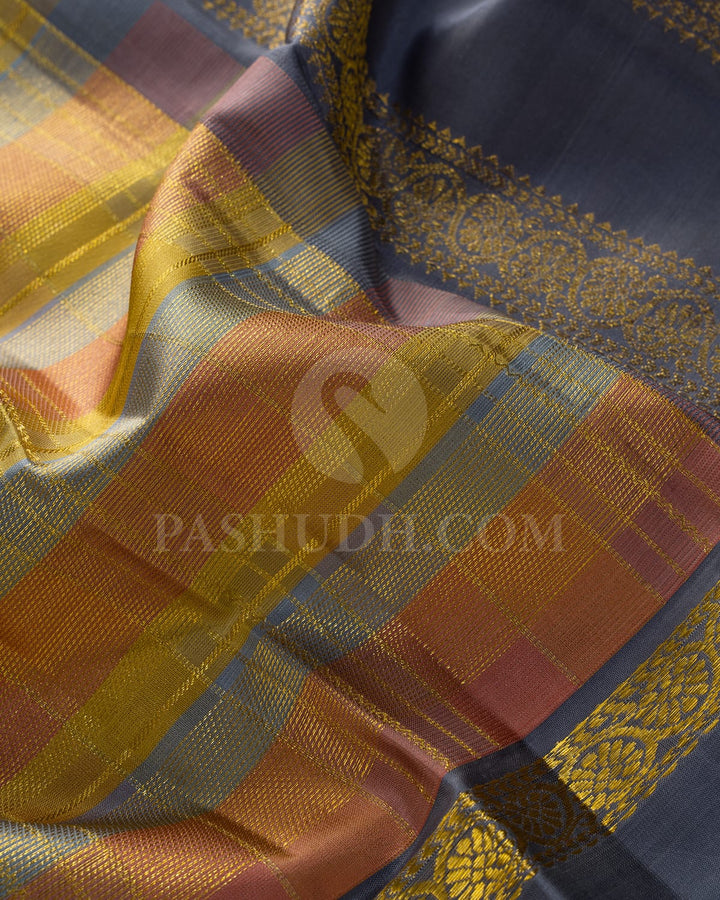 Multicolor With Slate Grey Kanjivaram Silk Saree-DJ382(I)