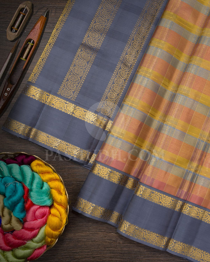 Multicolor With Slate Grey Kanjivaram Silk Saree-DJ382(I)