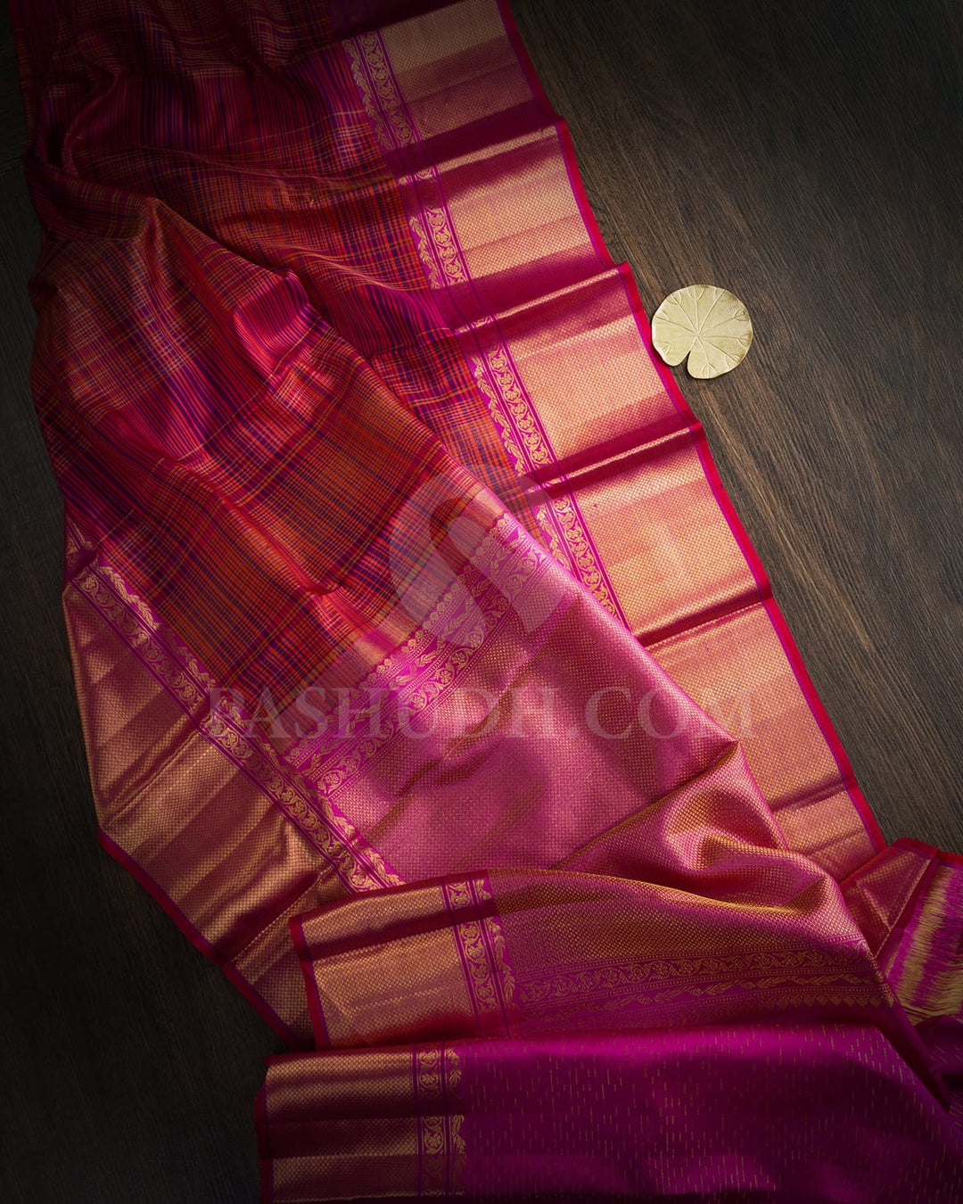 Violet With Pumpkin Orange And Rani Pink Kanjivaram Silk Saree-D675(D)