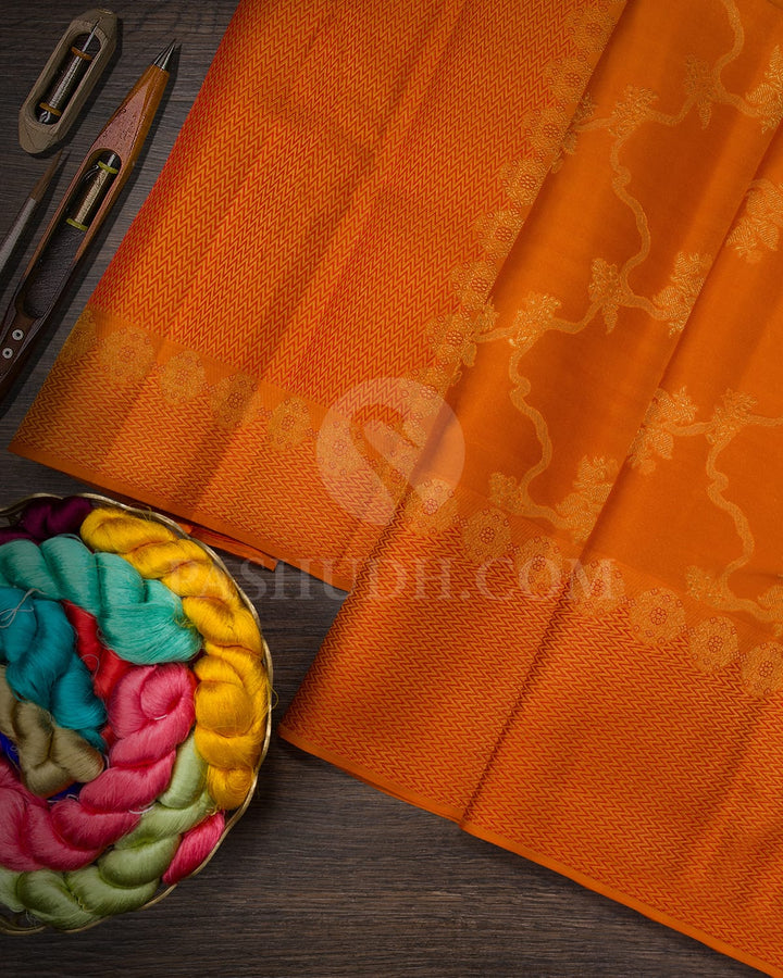 Tangerine Orange Kanjivaram Silk Saree-D680(D)