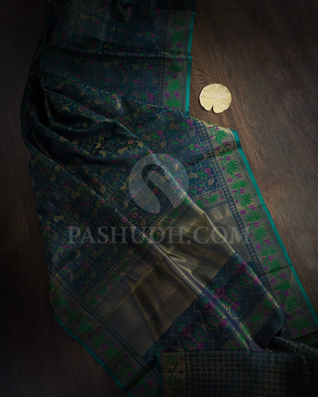 Dual Shaded Peacock Blue Kanjivaram Silk Saree-DJ401(F)