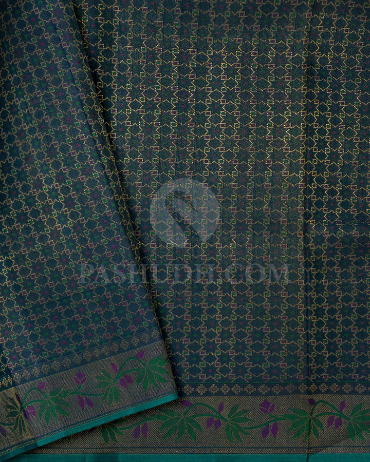 Dual Shaded Peacock Blue Kanjivaram Silk Saree-DJ401(F)
