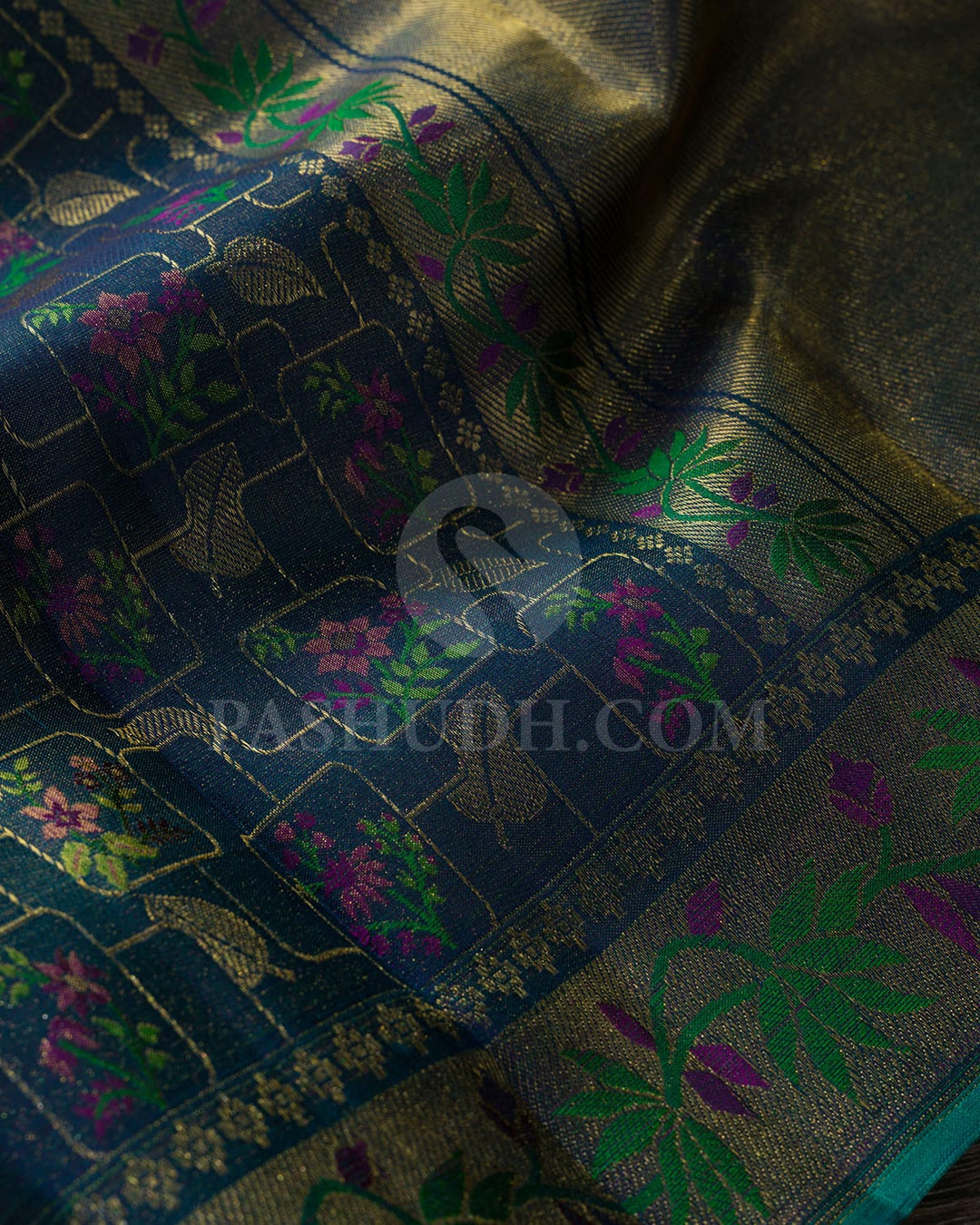 Dual Shaded Peacock Blue Kanjivaram Silk Saree-DJ401(F)