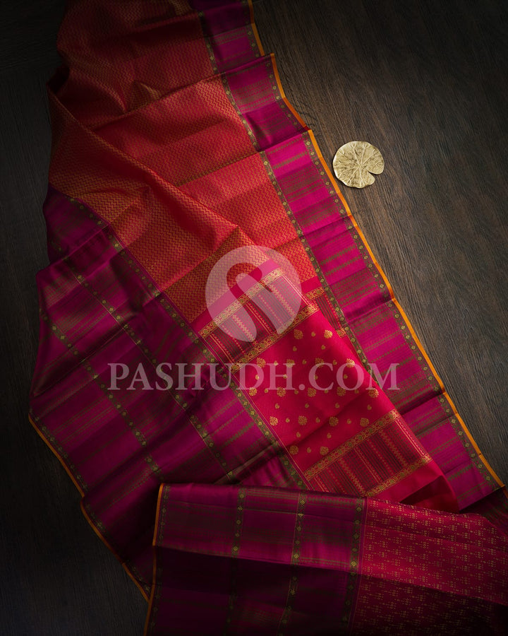 Reddish Pink With Rani Pink Kanjivaram Silk Saree-DJ457(B)
