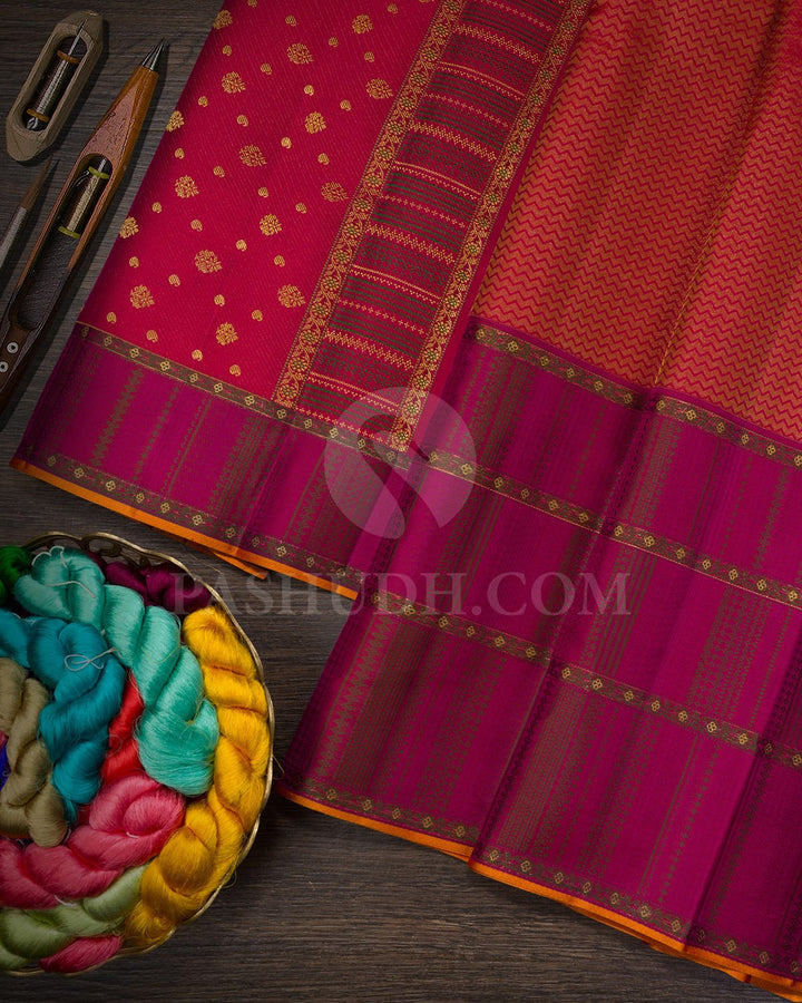 Reddish Pink With Rani Pink Kanjivaram Silk Saree-DJ457(B)