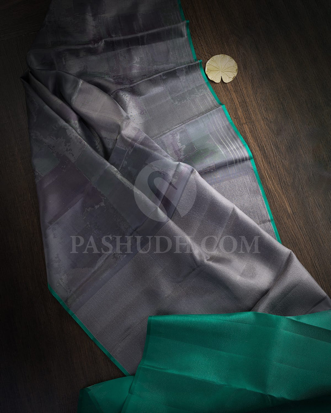 Elephant Grey With Sapphire Green Kanjivaram Silk Saree-DJ403(F)