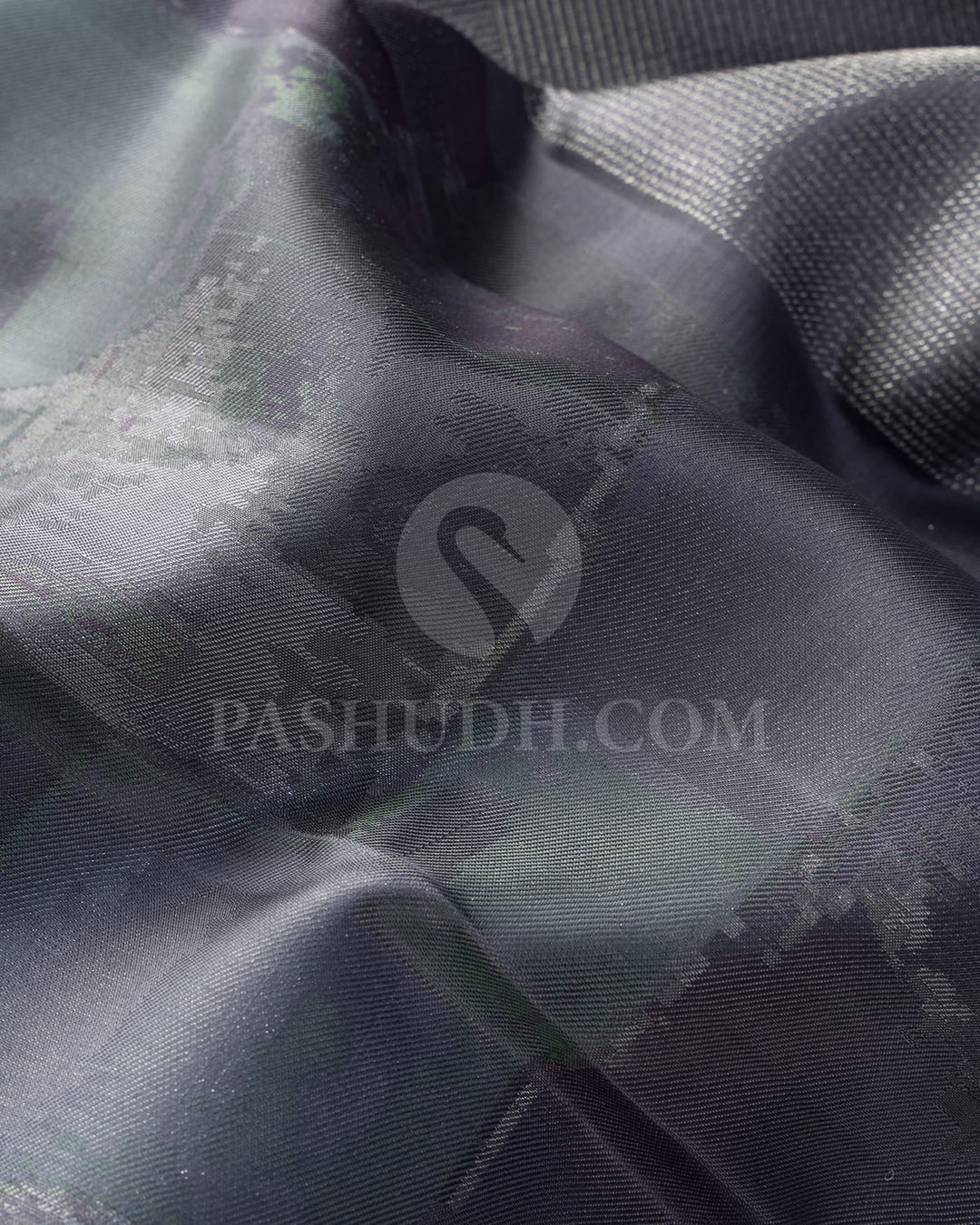 Elephant Grey With Sapphire Green Kanjivaram Silk Saree-DJ403(F)