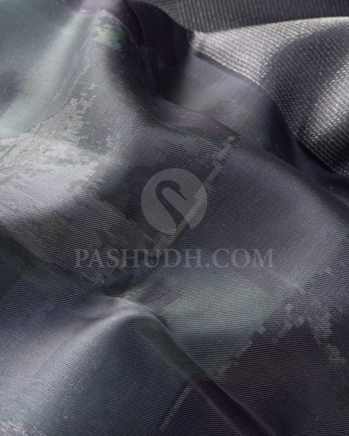 Elephant Grey With Sapphire Green Kanjivaram Silk Saree-DJ403(F)