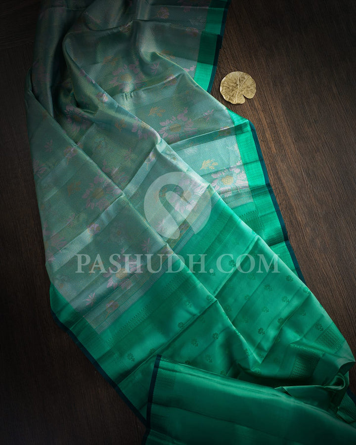 Sky Blue With Dark Sea Green Kanjivaram Silk Saree-DJ445(D)