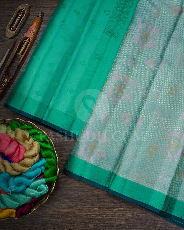 Sky Blue With Dark Sea Green Kanjivaram Silk Saree-DJ445(D)